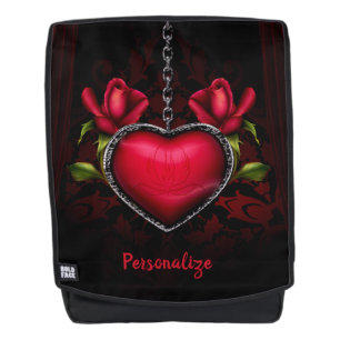 Gothic Red Heart & Rose Personalisieren Rucksack