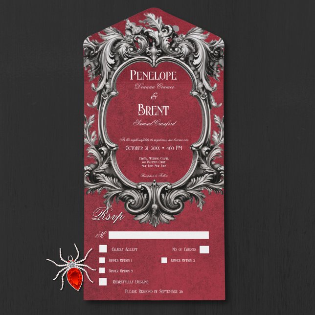 Gothic Red Moody Viktorianisch Frame Dinner All In One Einladung (Gothic Red Moody Victorian Frame Dinner All In One Invitation)