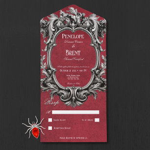 Gothic Red Moody Viktorianisch Frame No Dinner All In One Einladung