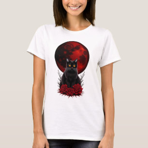 Gothic Red Moon and Black Cat Tshirt