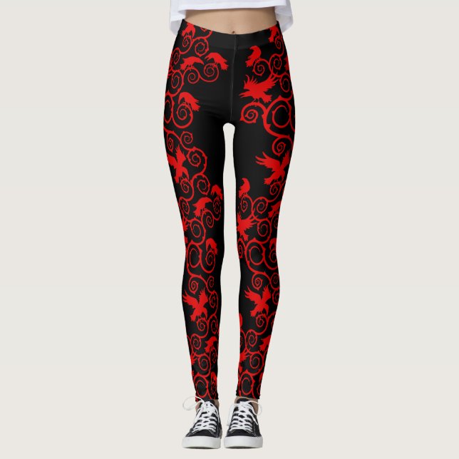Gothic Red Ravens and Thorns Leggings (Vorderseite)
