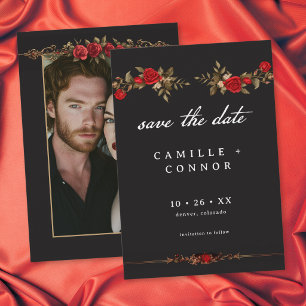 Gothic Red Rose Bis zum Tod Foto-Hochzeit Save The Date