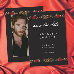 Gothic Red Rose Bis zum Tod Foto Hochzeit Save The Date