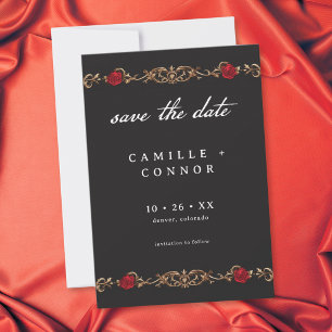 Gothic Red Rose Bis zum Tod Hochzeit Save The Date