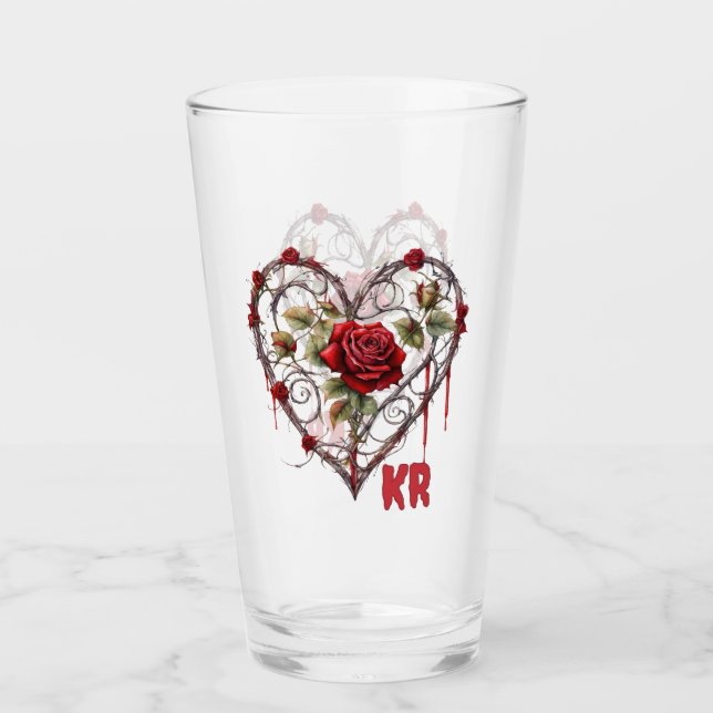 Gothic Red Rose Heart Vine Artwork Glas (Vorderseite)