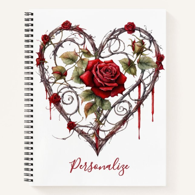 Gothic Red Rose Heart Vine Artwork Personalized Notizbuch (Vorderseite)