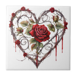 Gothic Red Rose Heart Vine Artwork Vintage Elegant Fliese