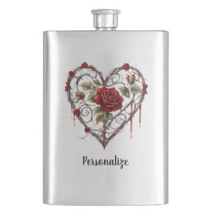Gothic Red Rose Herz Reben Kunstwerk Personalisier Flachmann