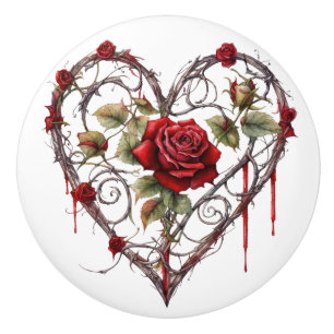 Gothic Red Rose Herz Reben Kunstwerk Vintage Elega Keramikknauf