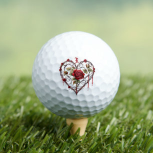 Gothic Red Rose Herzranken Kunstwerk Vintage Elega Golfball