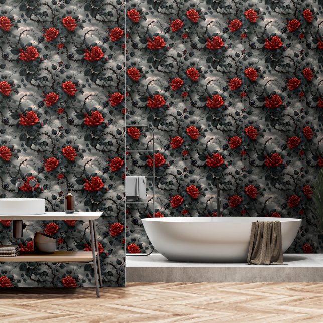 Gothic Red Roses Muster Tapete (Badezimmer)