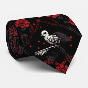 Gothic Red Roses Red Chain Hearts White Crow Krawatte