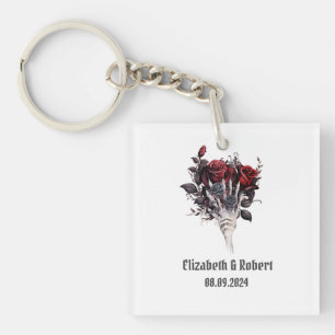 Gothic Red Roses Skelett Hochzeit Schlüsselanhänger