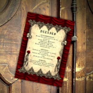 Gothic Red Silk and Gold Skulls Wedding Begleitkarte