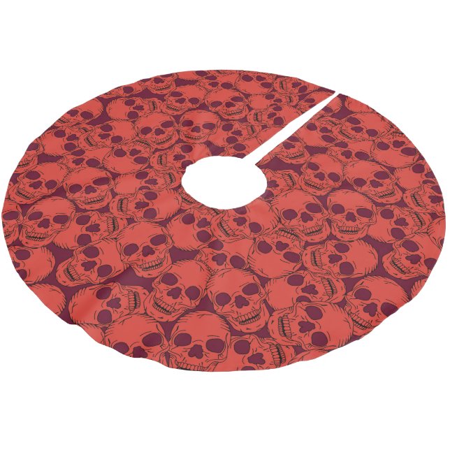 Gothic Red Skulls Gemustert Polyester Weihnachtsbaumdecke (Schrägansicht)