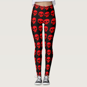 Gothic Red Skulls on Black Style Leggings
