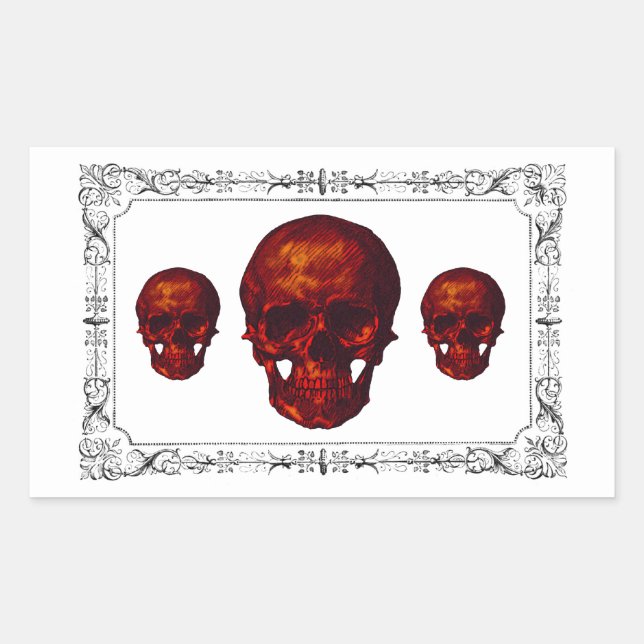 Gothic Red Skulls Rechteckiger Aufkleber (Vorderseite)