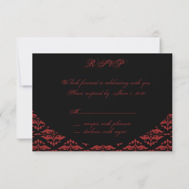 Gothic Response Card Rot und Schwarz Damask Einladung (Vorderseite)