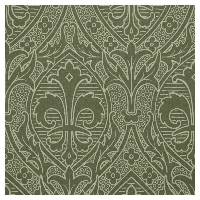 Gothic Revival Fleur de Lys - Loden Green Stoff (Muster)