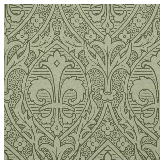 Gothic Revival Fleur de Lys - Mossy Green Stoff (Muster)