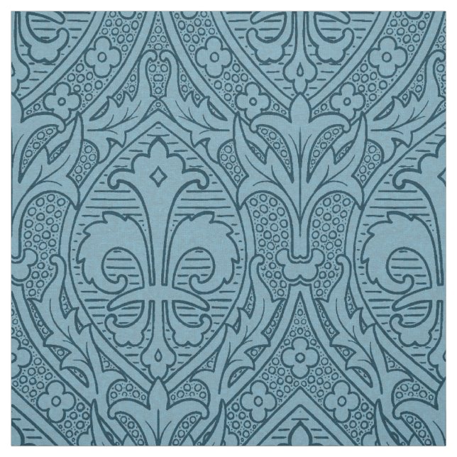 Gothic Revival Fleur de Lys - Peacock Blue Stoff (Muster)