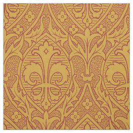 Gothic Revival Fleur de Lys - Red on Gold Stoff
