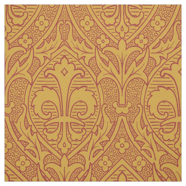Gothic Revival Fleur de Lys - Red on Gold Stoff (Muster)