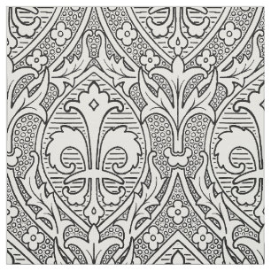 Gothic Revival Fleur de Lys - Schwarz und Weiß Stoff