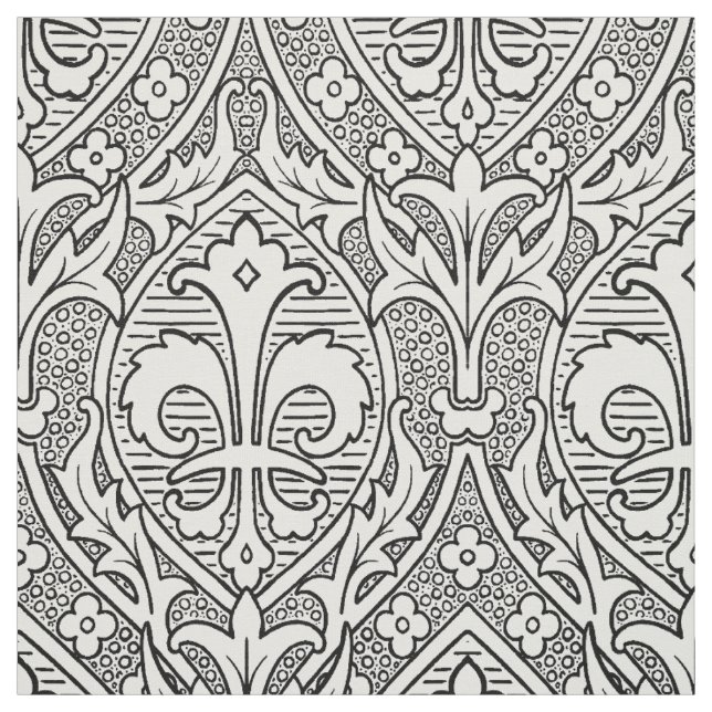 Gothic Revival Fleur de Lys - Schwarz und Weiß Stoff (Muster)