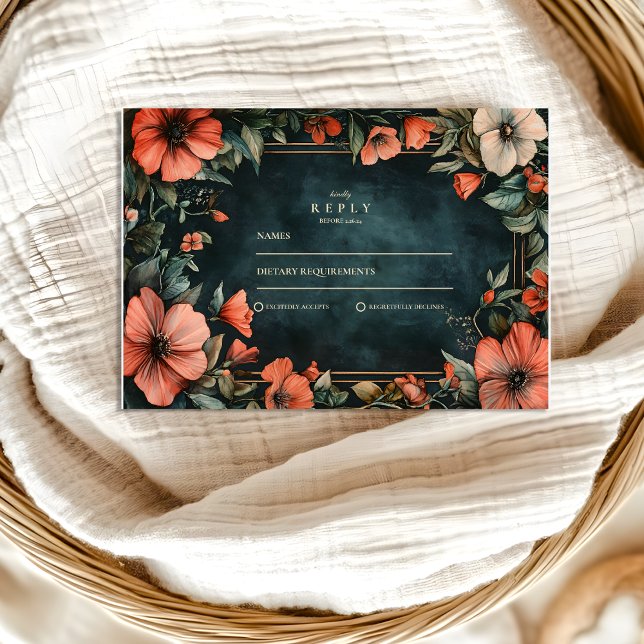 Gothic Romance Floral Wedding RSVP Karte (Von Creator hochgeladen)