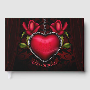 Gothic Romance Red Heart Chain & Rose Personalisie Gästebuch