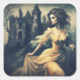 Gothic Romance Scene Spooky Castle Horror Quadratischer Aufkleber