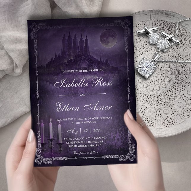 Gothic Romance Wedding Purple Silver Velvet  Einladung (Von Creator hochgeladen)