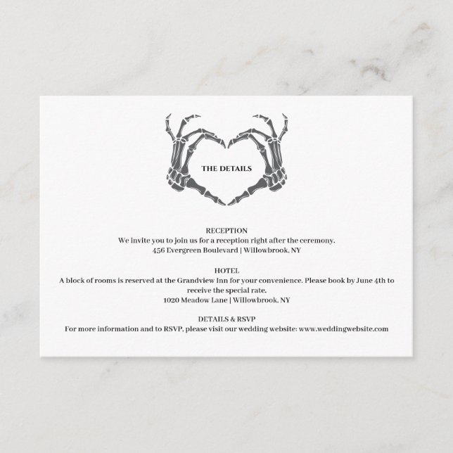 Gothic Romantic Skeleton Hand Halloween Hochzeit Begleitkarte (Vorderseite)