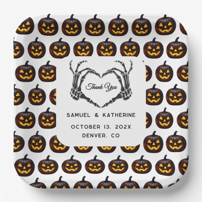 Gothic Romantic Skeleton Hand Halloween Hochzeit Pappteller (Vorderseite)