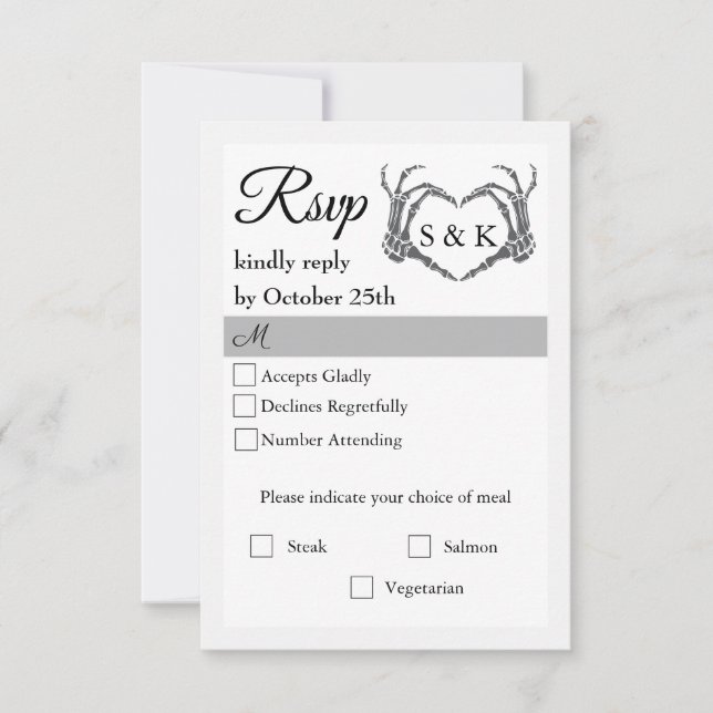 Gothic Romantic Skeleton Hand Halloween Hochzeit RSVP Karte (Vorderseite)