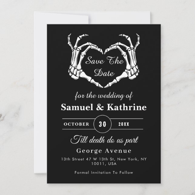 Gothic Romantic Skeleton Hand Halloween Hochzeit Save The Date (Vorderseite)