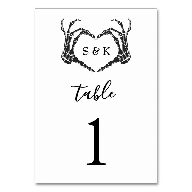 Gothic Romantic Skeleton Hand Halloween Hochzeit Tischnummer (Vorderseite)
