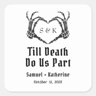 Gothic-Romantische Skeletthand Halloween-Hochzeit Quadratischer Aufkleber