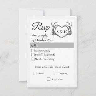 Gothic-Romantische Skeletthand Halloween-Hochzeit RSVP Karte