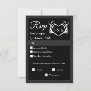 Gothic-Romantische Skeletthand Halloween-Hochzeit RSVP Karte