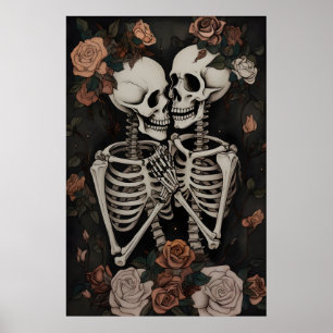 Gothic-Romantisches Skelett-Paar, Dunkler Poster, Poster