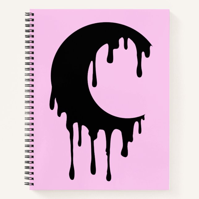 Gothic Rosa Black Dripping Moon Silhouette Notizbuch (Vorderseite)