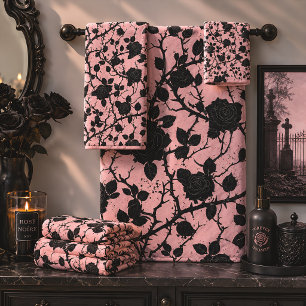 Gothic-Rosa- und Schwarz-Friedhof-Rose Badhandtuch Set