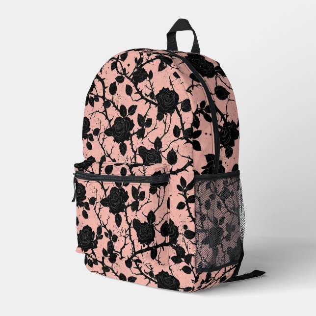 Gothic-Rosa- und Schwarz-Friedhof-Rose Bedruckter Rucksack (Rückseitige Ecke Rechts)