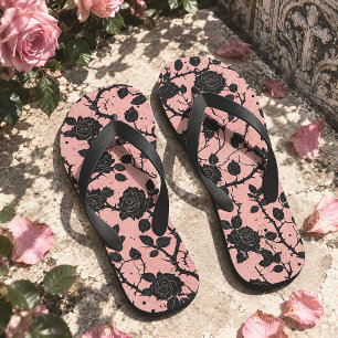 Gothic-Rosa- und Schwarz-Friedhof-Rose Flip Flops