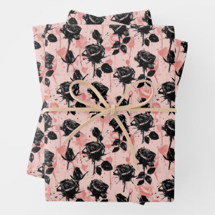 Gothic-Rosa- und Schwarz-Friedhof-Rose Geschenkpapier Set