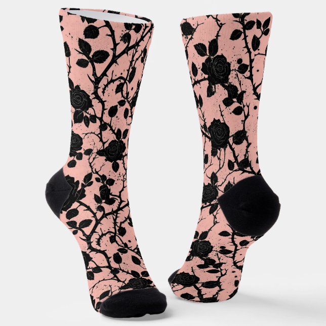 Gothic-Rosa- und Schwarz-Friedhof-Rose Socken (Gewinkelt)