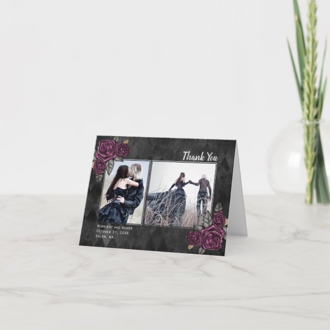 Gothic Rose 2 Foto Black Wedding Dankeschön Karte (Vorderseite)