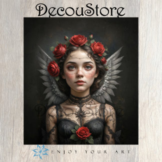 Gothic Rose Angel Decoupage Seidenpapier